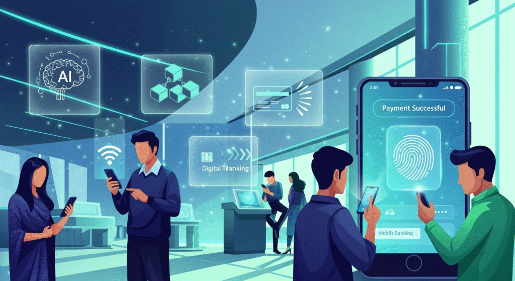 Future of banking in India with AI, blockchain, and mobile banking.